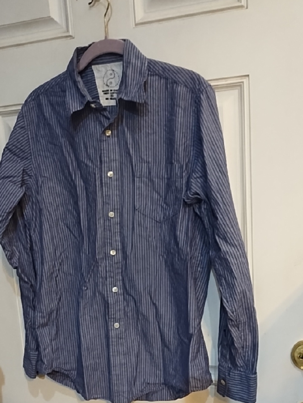 No Label Men's Blue Striped Long-Sleeve Button-Down Shirt